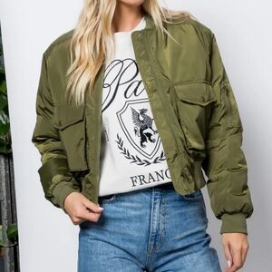 NWT Green Nylon Bomber Jacket